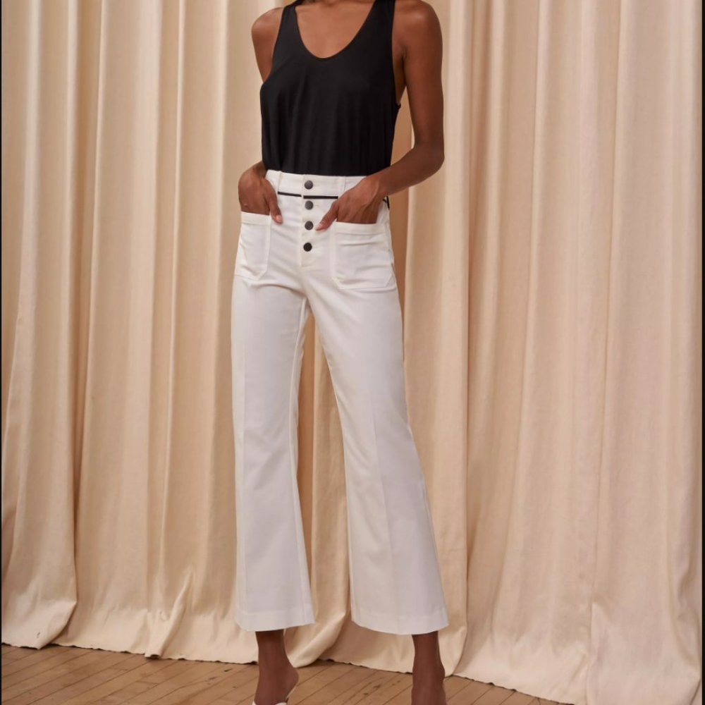 NWT La Ligne Jeanie White Cropped Flare Button Fly Pants Size 6